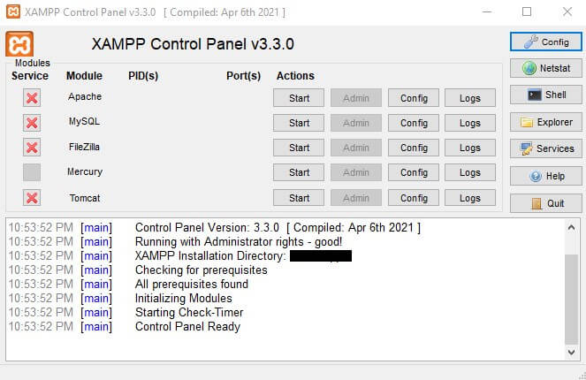 XAMPP running on Windows 10.