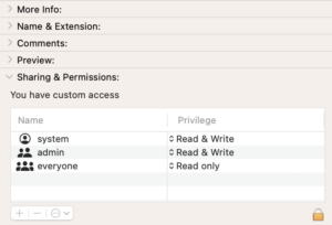 The file or folder information menu for MacOS